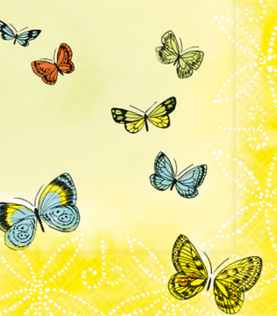 Product foto van Papieren servetten 3-laags 33cm x 33cm Papillons set van 20