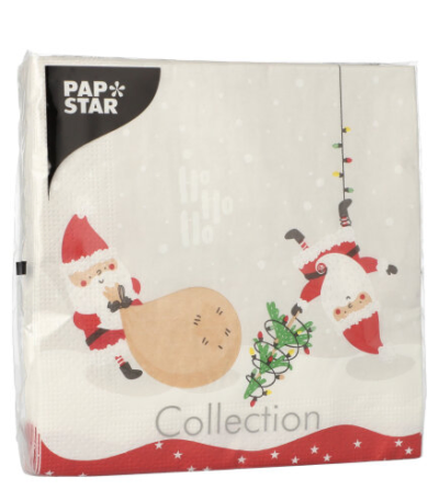 Product foto van Papieren servetten 3-laags 33cm x 33cm set van 20 Lutins de Noel