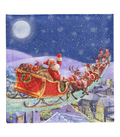 Product foto van Papieren servetten 3-laags 33cm x 33cm set van 20 "Santa is coming"