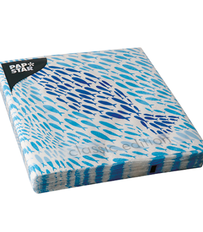 Product foto van Papieren servetten 3-laags 33x33 cm "Banc de Poissons" set van 20