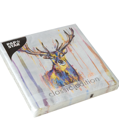 Product foto van Papieren servetten 3-laags 33x33 cm Colourful Deer set van 20