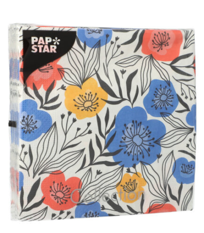 Product foto van Papieren servetten 3-laags 33x33 cm Flowerfield set van 20