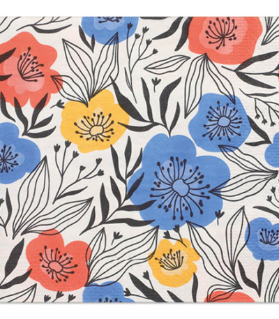 Product foto van Papieren servetten 3-laags 33x33 cm Flowerfield set van 20