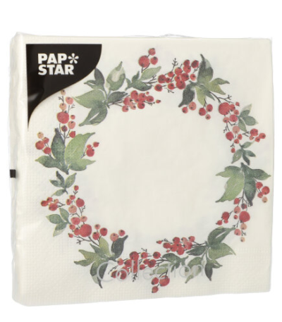 Product foto van Papieren servetten 3-laags 33x33 cm Holly Crown set van 20