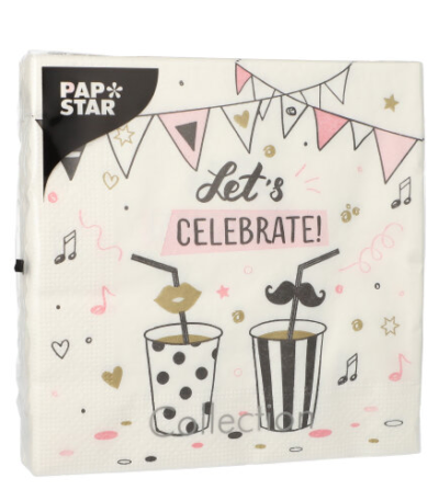 Product foto van Papieren servetten 3-laags 33x33 cm Let's Celebrate set van 20