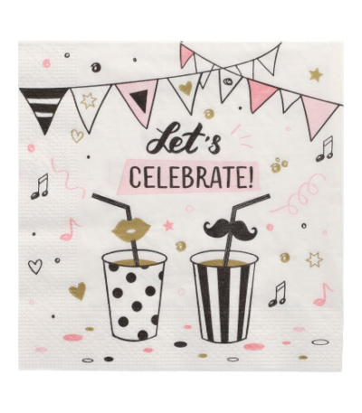 Product foto van Papieren servetten 3-laags 33x33 cm Let's Celebrate set van 20