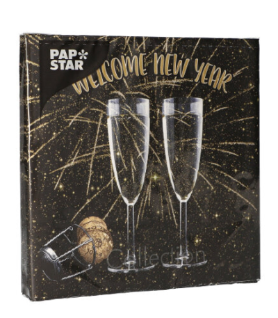 Product foto van Papieren servetten 3-laags 33x33 cm "Welcome New Year" set van 20