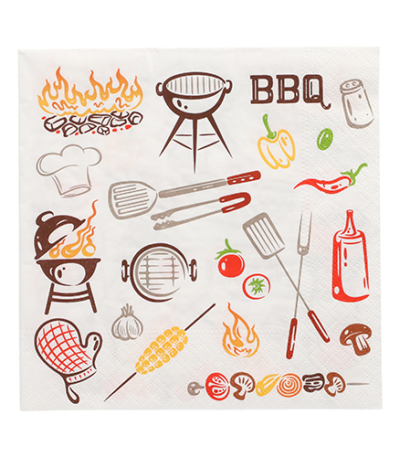 Product foto van Papieren servetten 3-laags 33x33cm BBQ set van 20
