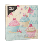Product foto van Papieren servetten 3-laags 33x33cm Birthday Cup Cakes set van 20