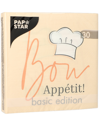 Product foto van Papieren servetten 3-laags 33x33cm Bon Appetit set van 30