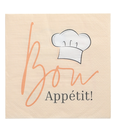 Product foto van Papieren servetten 3-laags 33x33cm Bon Appetit set van 30
