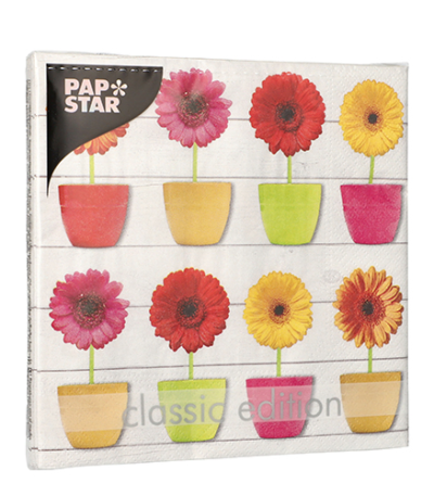 Product foto van Papieren servetten 3-laags 33x33cm Glowing Gerberas set van 20