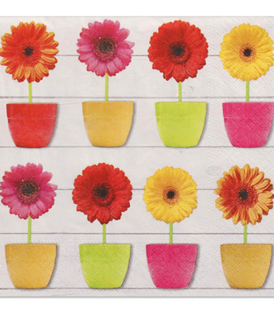 Product foto van Papieren servetten 3-laags 33x33cm Glowing Gerberas set van 20