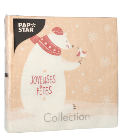 Product foto van Papieren servetten 3-laags 33x33cm L'ours Blanc set van 20