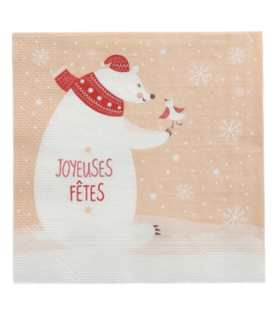 Product foto van Papieren servetten 3-laags 33x33cm L'ours Blanc set van 20