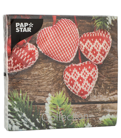 Product foto van Papieren servetten 3-laags 33x33cm Mes Coeurs set van 20