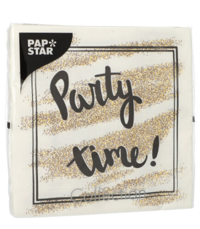 Product foto van Papieren servetten 3-laags 33x33cm Party Time set van 20