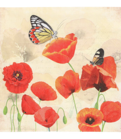 Product foto van Papieren servetten 3-laags 33x33cm Poppy Flowers set van 20