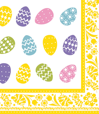 Product foto van Papieren servetten 3-laags 40x40 cm Coloured Eggs set van 50