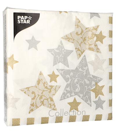 Product foto van Papieren servetten 3-laags 40x40cm Stardust set van 50