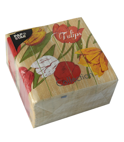Product foto van Papieren servetten 3-laags Blooming Tulips set van 100