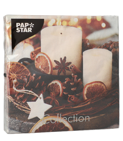 Product foto van Papieren servetten 3-laags Candles and Pine Cones set van 20