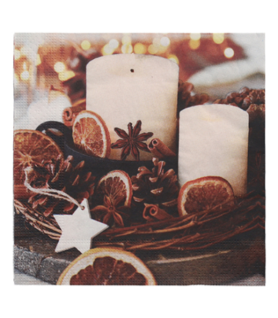 Product foto van Papieren servetten 3-laags Candles and Pine Cones set van 20