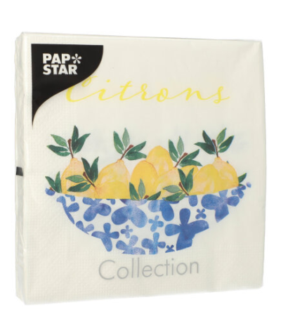 Product foto van Papieren servetten 3-laags Citrons 33x33cm set van 20