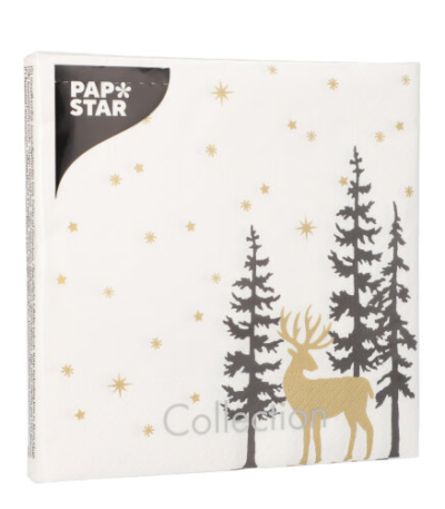 Product foto van Papieren servetten 3-laags Golden Deer set van 20