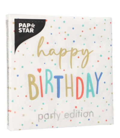Product foto van Papieren servetten 3-laags Happy Birthday set van 20