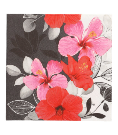 Product foto van Papieren servetten 3-laags Hibiscus set van 20