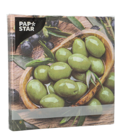 Product foto van Papieren servetten 3-laags Olive Flavour set van 20