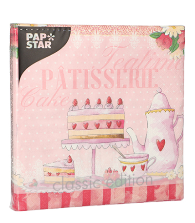 Product foto van Papieren servetten 3-laags Patisserie 33cm x 33cm set van 20