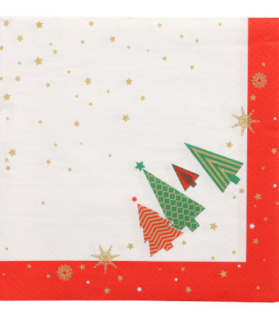 Product foto van Papieren servetten 3-laags Plain Christmas Trees set van 50