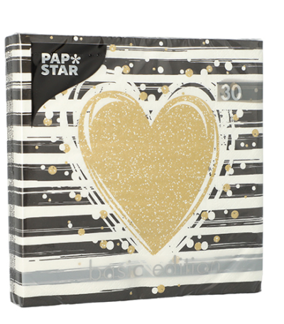 Product foto van Papieren servetten 3-laags Sparkling Heart 30 stuks