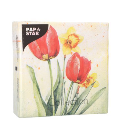 Product foto van Papieren servetten 3-laags Tulips & Daffodils set van 50