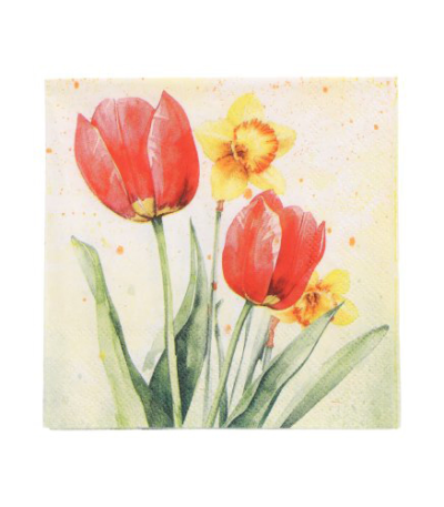 Product foto van Papieren servetten 3-laags Tulips & Daffodils set van 50