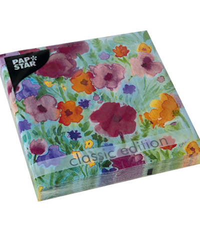 Product foto van Papieren servetten 3-laags bloemenprint 33cm x 33cm set van 20