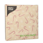 Product foto van Papieren servetten 3-laags natuur Candy Canes gerecycled 20 stuks