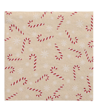 Product foto van Papieren servetten 3-laags natuur Candy Canes gerecycled 20 stuks