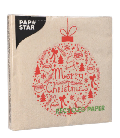 Product foto van Papieren servetten 3-laags natuur Christmas Ball set van 20