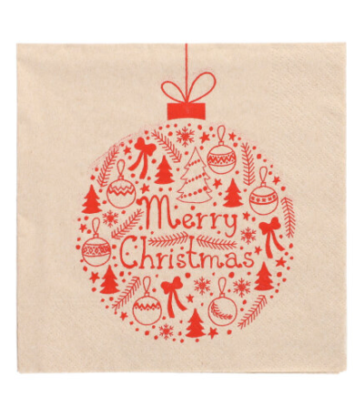 Product foto van Papieren servetten 3-laags natuur Christmas Ball set van 20