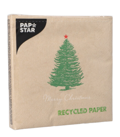 Product foto van Papieren servetten 3-laags natuur Christmastree with Star set van 20