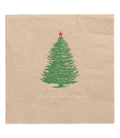 Product foto van Papieren servetten 3-laags natuur Christmastree with Star set van 20