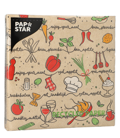 Product foto van Papieren servetten 3-laags natuur "Enjoy your meal" 33cm x 33cm set van 20