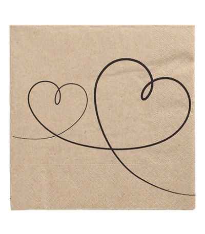 Product foto van Papieren servetten 3-laags natuur Love set van 20