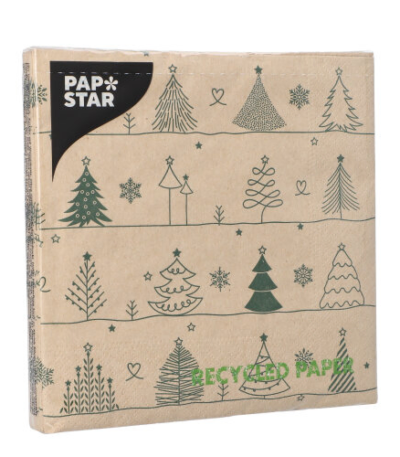 Product foto van Papieren servetten 3-laags natuur "Various X-Mas Trees" set van 20 gerecycled papier