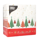 Product foto van Papieren servetten 3-laags plain kerstbomen set van 100