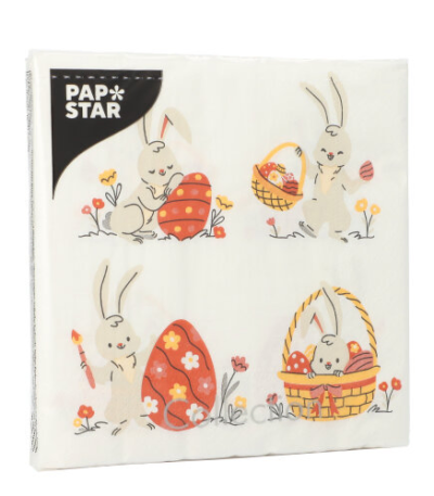 Product foto van Papieren servetten 3-laags wit Rabbit Parade set van 20