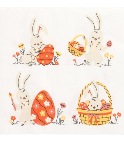 Product foto van Papieren servetten 3-laags wit Rabbit Parade set van 20